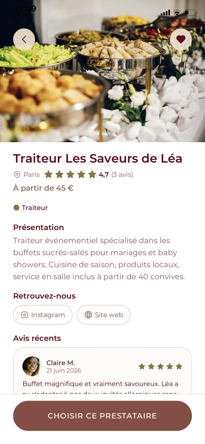 Fiche prestataire : présentation, tarif à partir de 45 €, avis et réseaux sociaux.